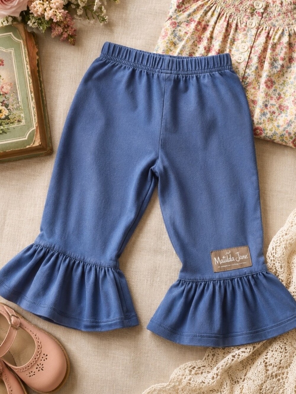 Matilda Jane Heart to Heart Big Ruffles Pants Size 2 Slate Blue 2014